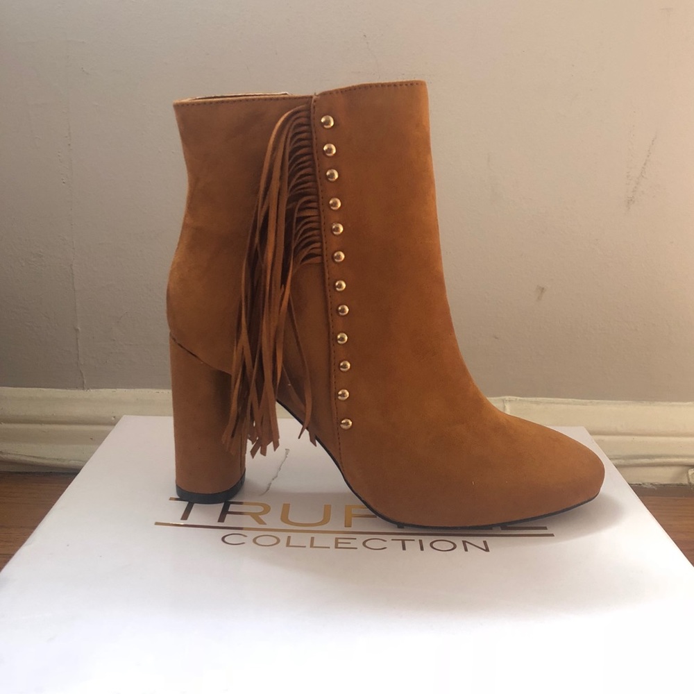 Truffle Collection cognac suede ankle booties